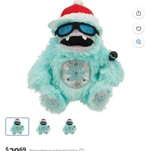 Cool Blue Monster Plush with Santa Hat